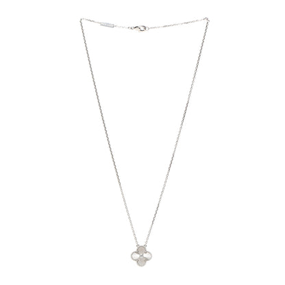 Van Cleef & Arpels 18K White Gold Diamond Guilloche Vintage Alhambra Pendant Necklace 3 of 8