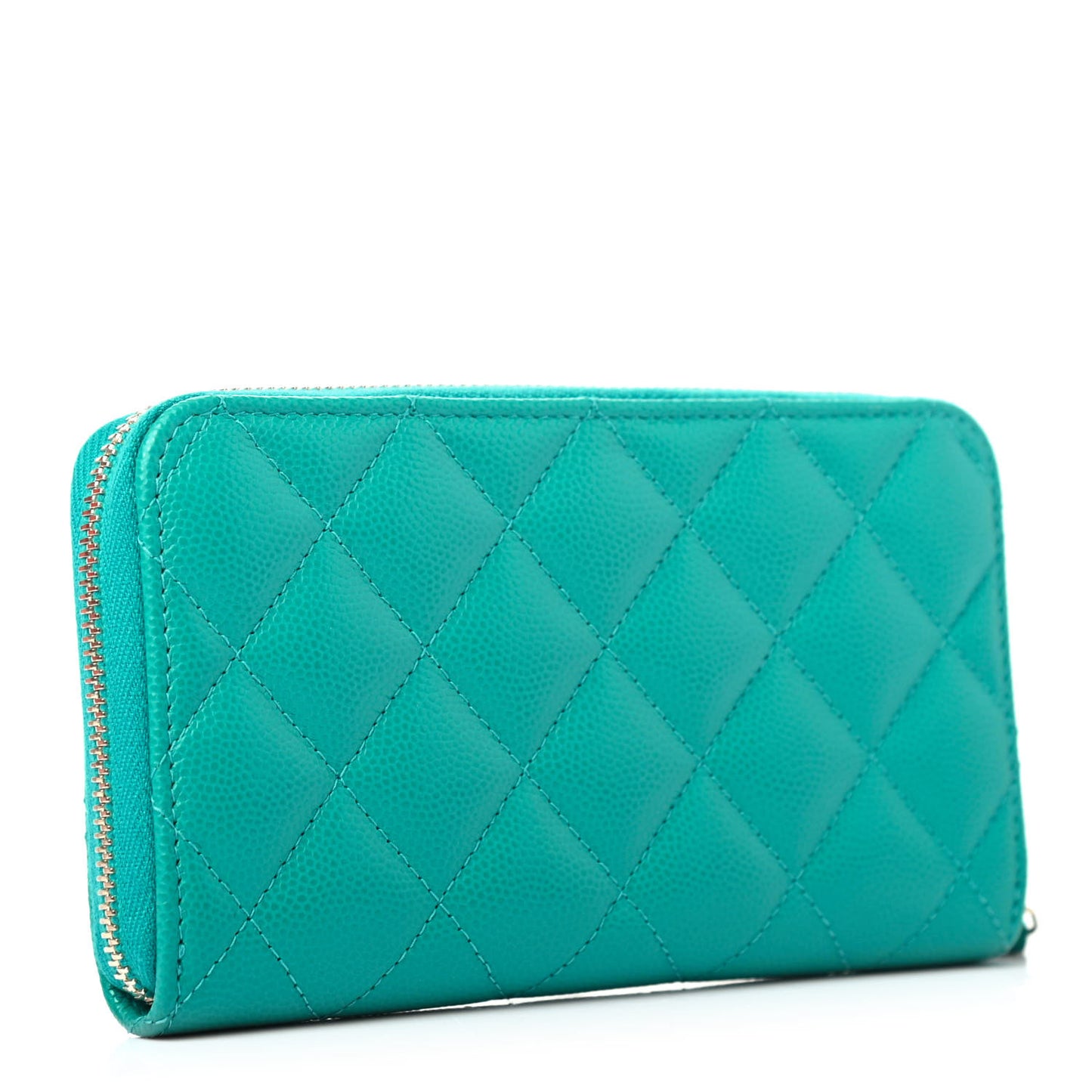 Caviar Quilted Small Zip Around Wallet Turquoise