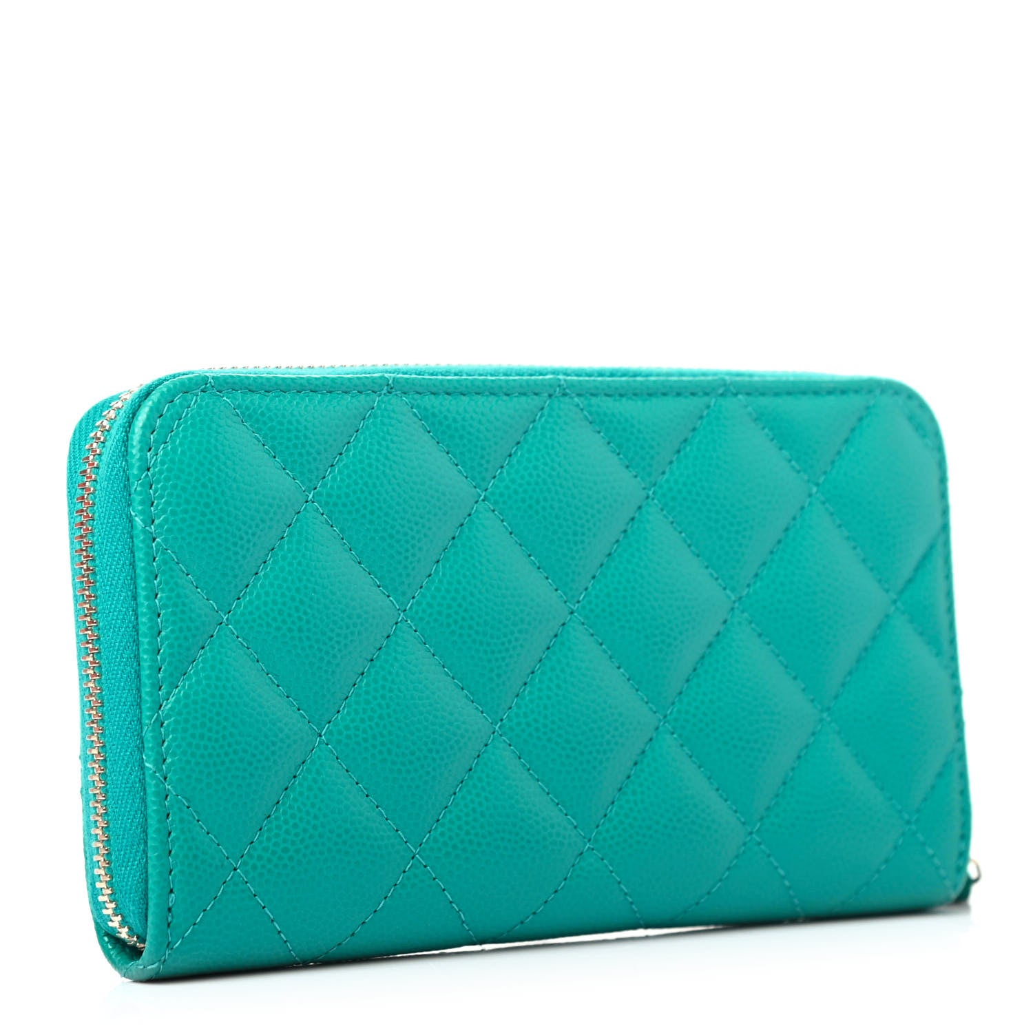 Chanel Caviar Quilted Small Zip Around Wallet Turquoise 2 of 4