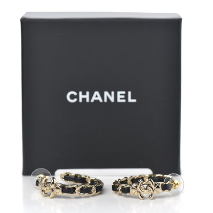 Chanel Lambskin CC Turnlock Chain Hoop Earrings Gold Black 5 of 5