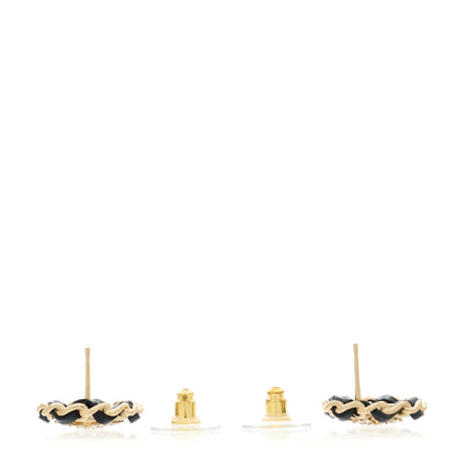 Chanel Crystal Lambskin Chain CC Stud Earrings Black Gold 3 of 5