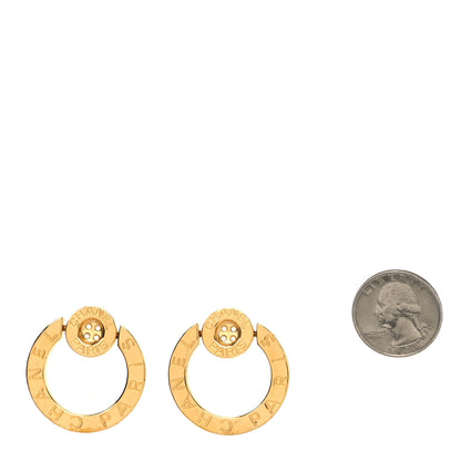 Chanel Metal Paris Button Hoop Earrings Gold 2 of 4