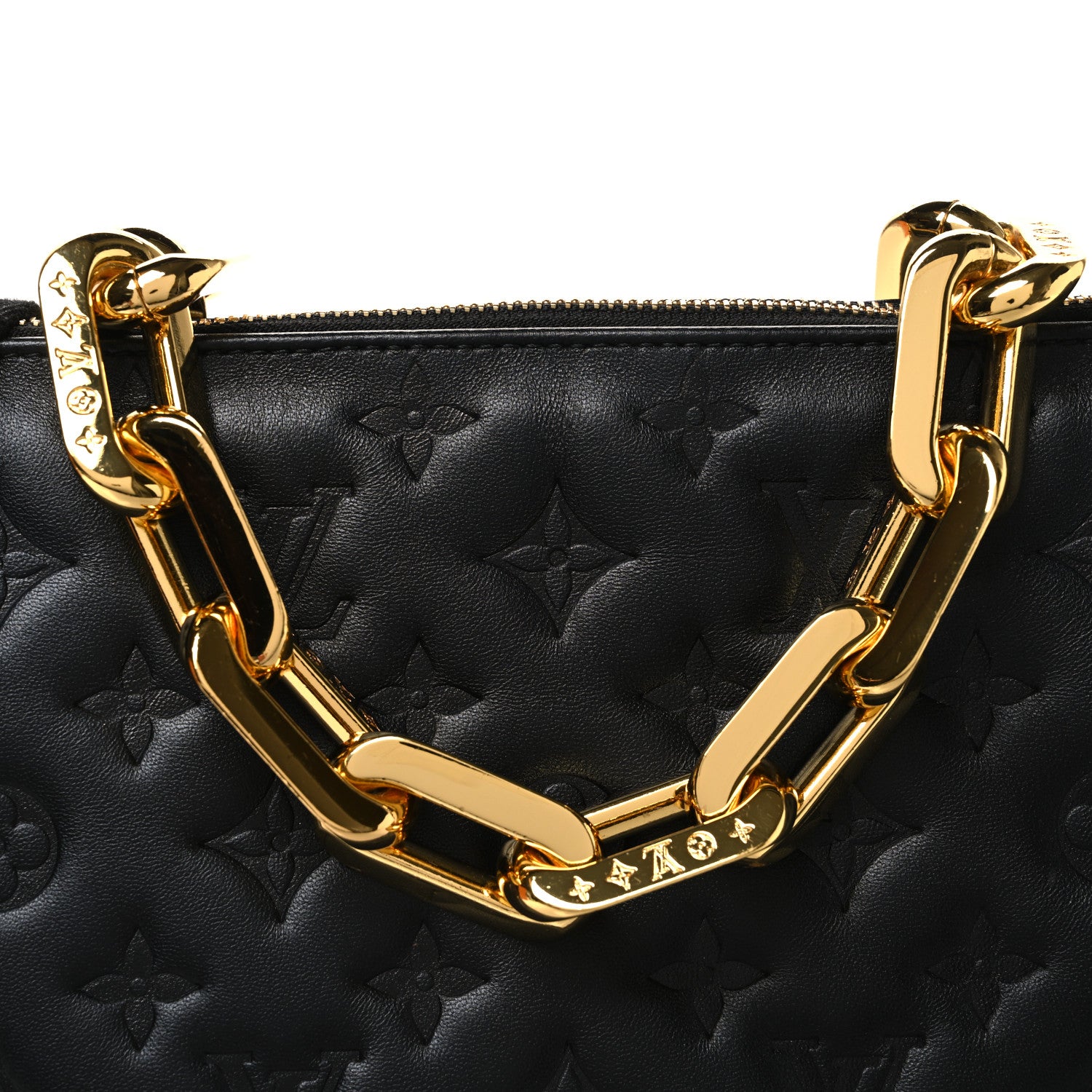 Louis Vuitton Lambskin Embossed Monogram Coussin MM Black 6 of 9