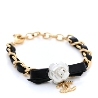 Chanel Metal Calfskin Crystal Chain 90's Camellia Bracelet Black Gold 1 of 4
