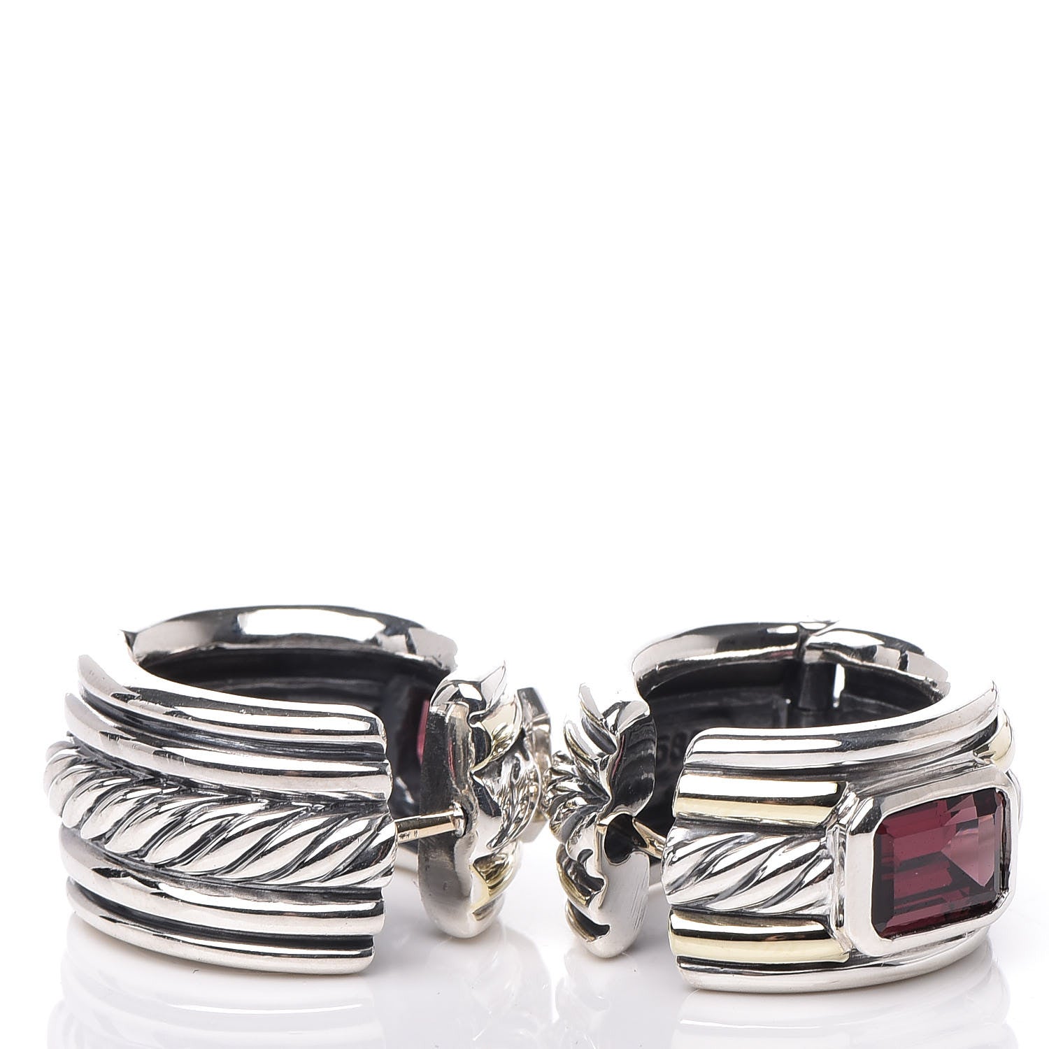 David Yurman Sterling Silver 14K Yellow Gold Rhodolite Garnet Cable Earrings 3 of 4