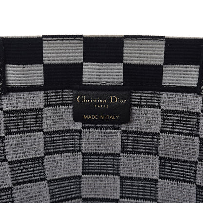 Christian Dior Canvas Embroidered Checkered Book Tote Black White 6 of 12