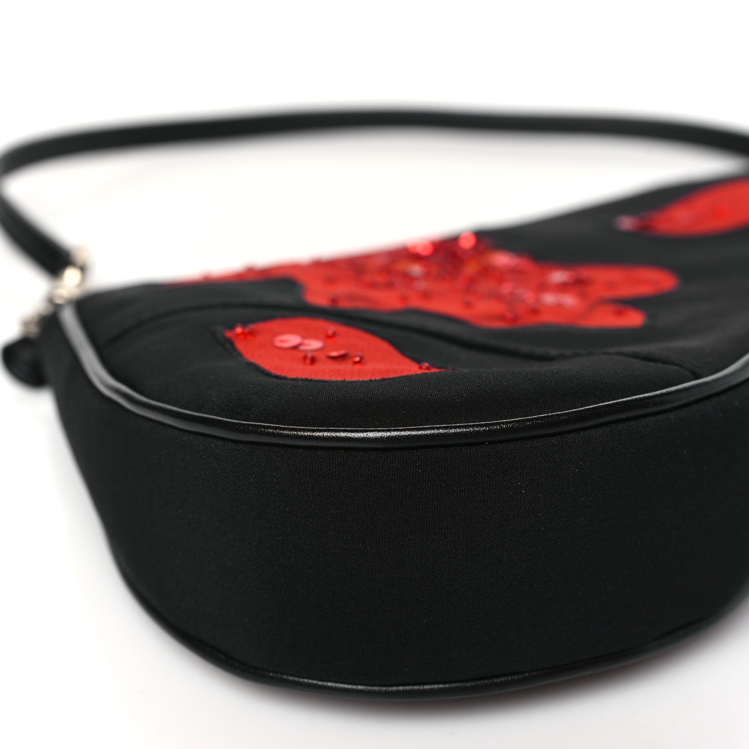 Christian Dior Canvas Stitched Flower Sequins Mini Saddle Pochette Black Red 9 of 11