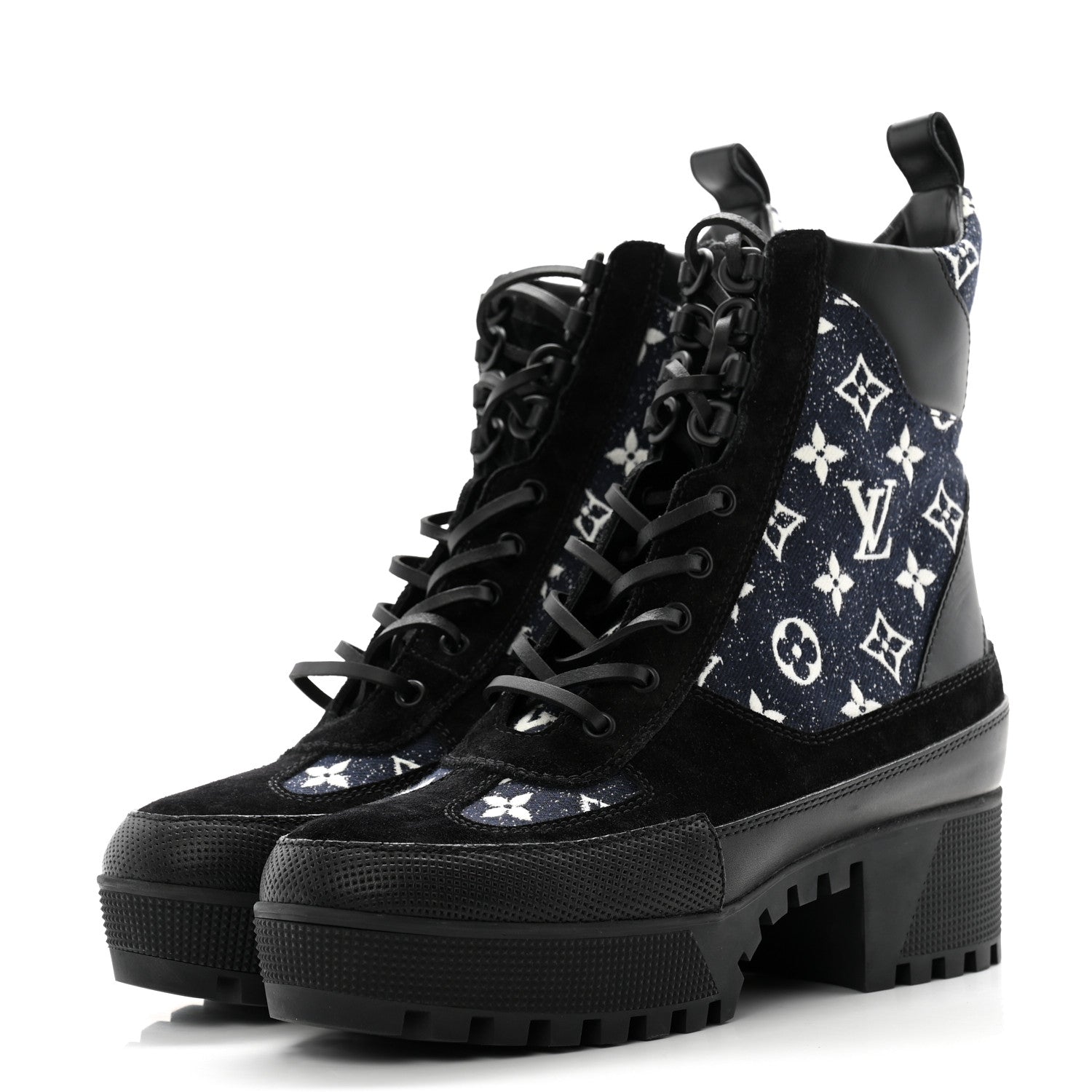 Louis Vuitton Calfskin Monogram Denim Laureate Platform Desert Boots 40 Grey 3 of 11