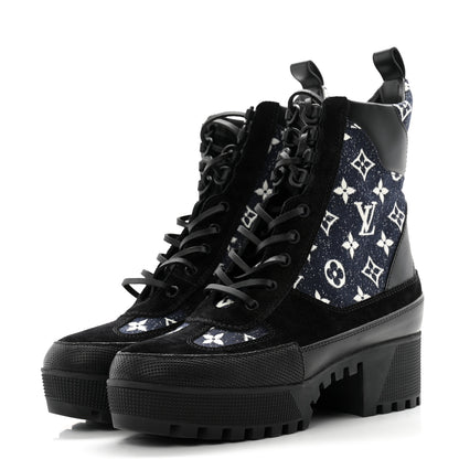 Louis Vuitton Calfskin Monogram Denim Laureate Platform Desert Boots 40 Grey 3 of 11