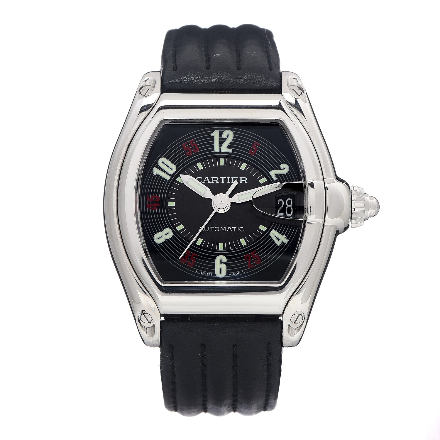 Cartier Stainless Steel Calfskin 37mm Las Vegas Roadster Automatic Watch Black 1 of 6