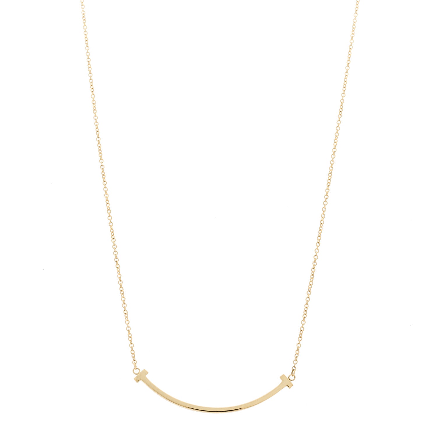 Tiffany 18K Yellow Gold Small T Smile Pendant Necklace 1 of 5