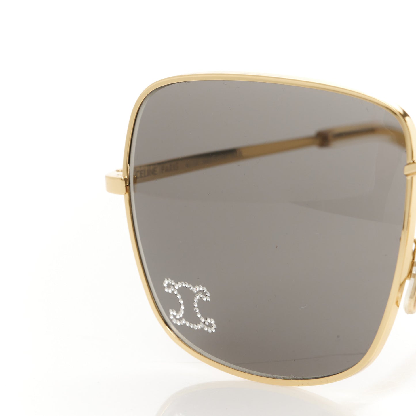 Metal Rhinestone Triomphe Sunglasses Gold Smoke
