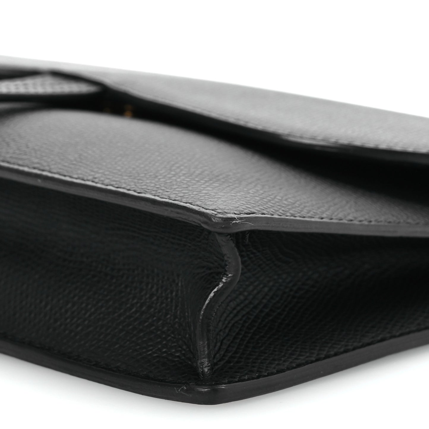 Grained Calfskin Saddle Chain Pouch Black