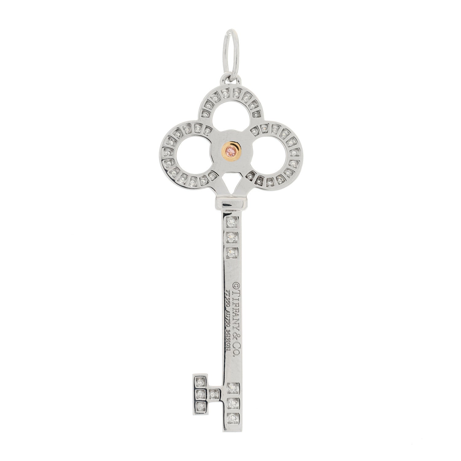 Tiffany Platinum 18K Rose Gold Pink Diamond Crown Key Pendant 3 of 4