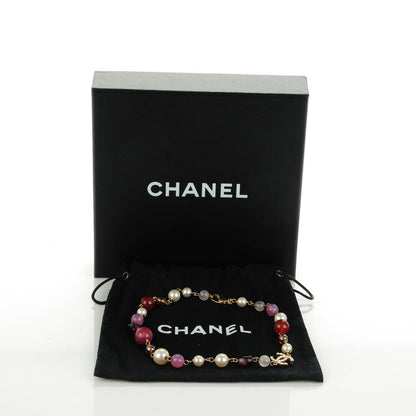 Chanel Crystal Pearl Bead CC Choker Necklace Gold Multicolor 6 of 7