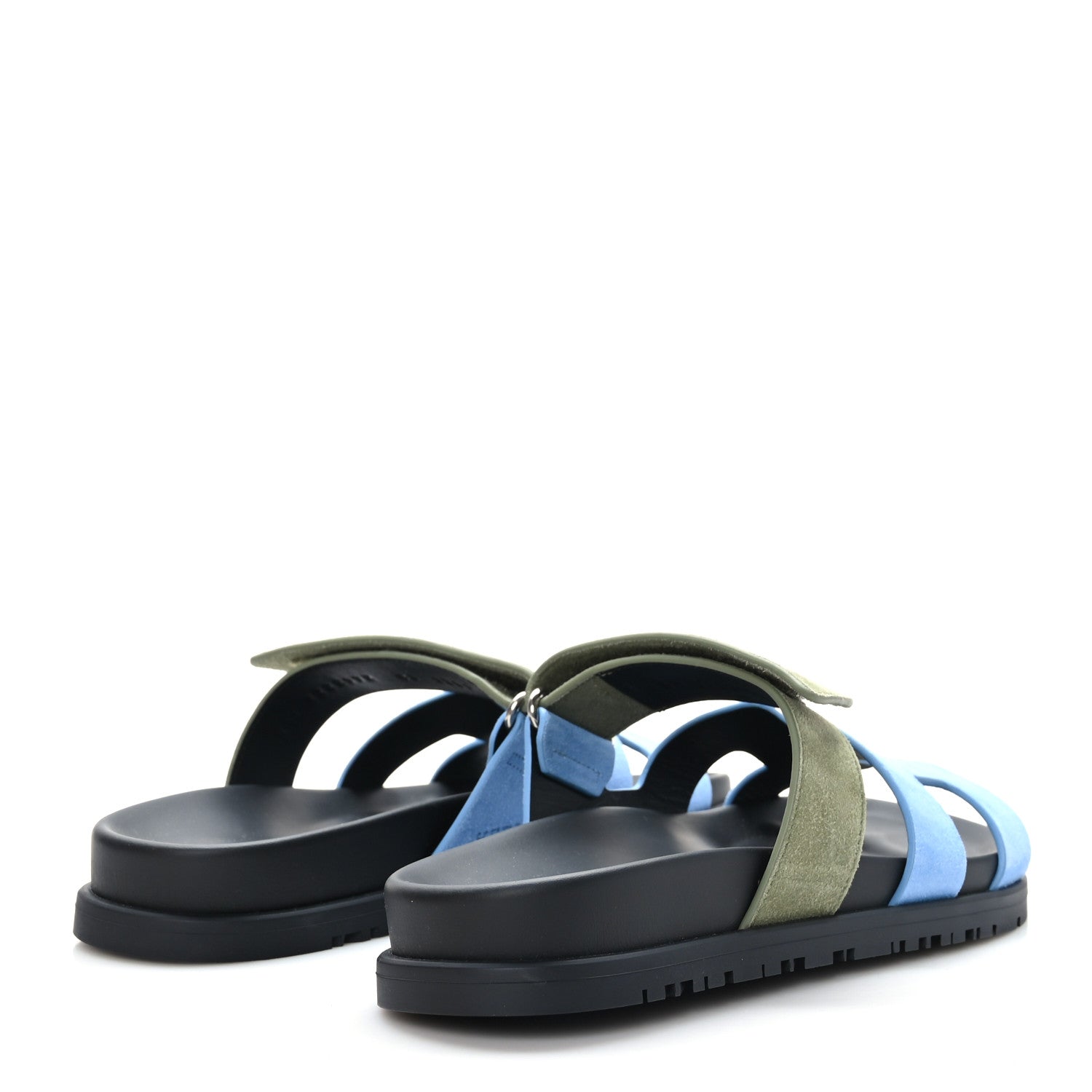 Hermes Suede Goatskin Womens Chypre Sandals 36 Bleu Cameo Vert Celadon 4 of 9
