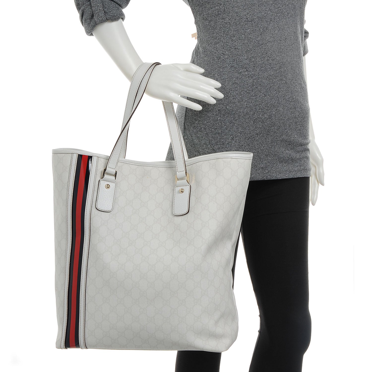 Gucci GG Plus Monogram Joy Shopper Stripe Tote White 2 of 8