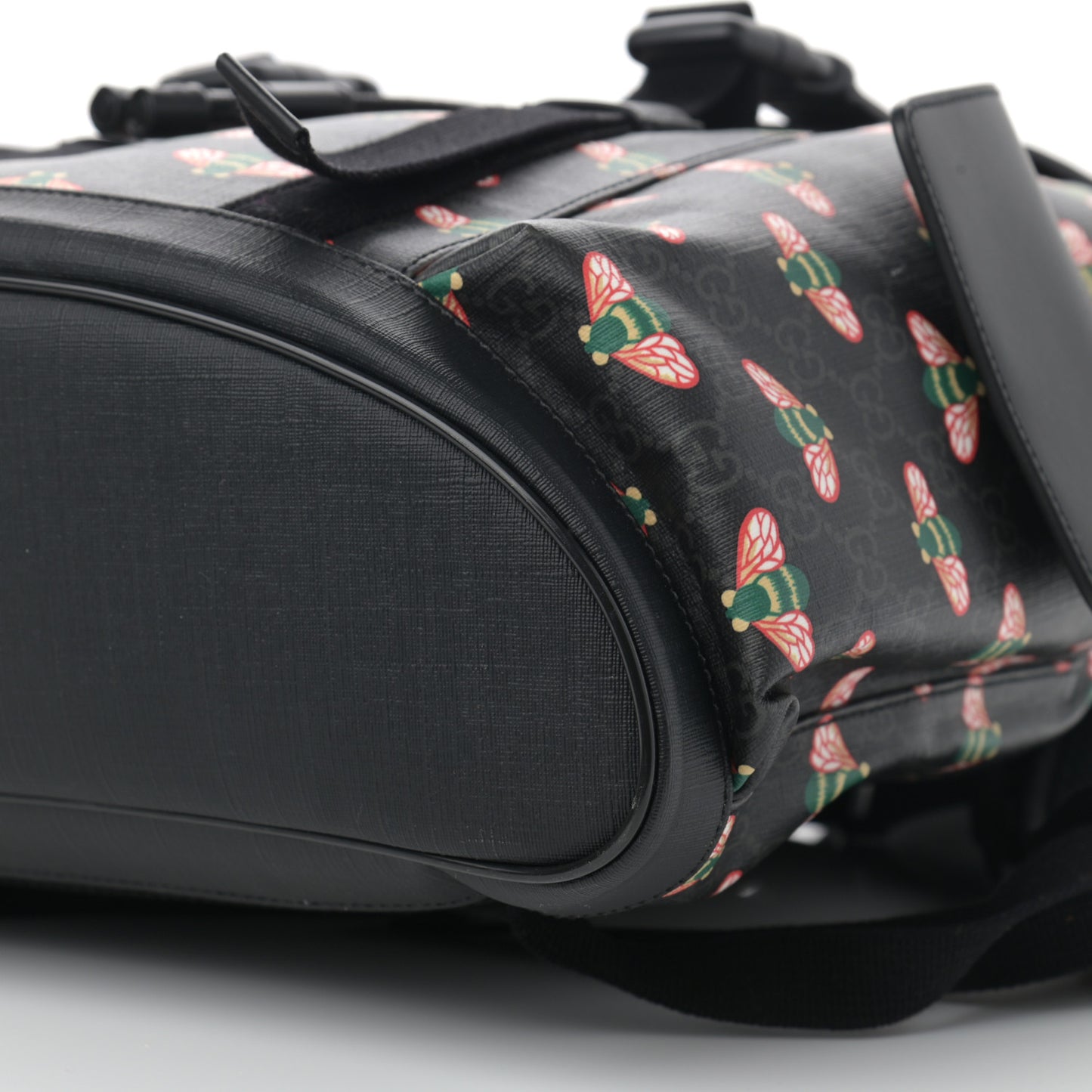 Soft GG Supreme Monogram Bee Multicolor Appia Calfskin Double Buckle Backpack Black Multicolor