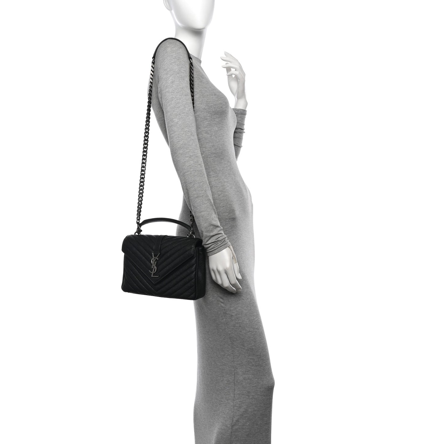 Sheepskin Matelasse Chevron Monogram Medium College Bag Black