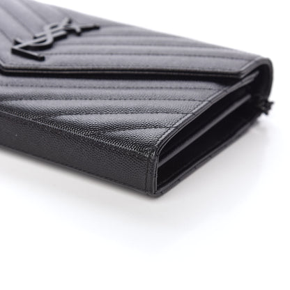 Saint Laurent Grain De Poudre Matelasse Chevron Monogram Chain Wallet Black 8 of 9