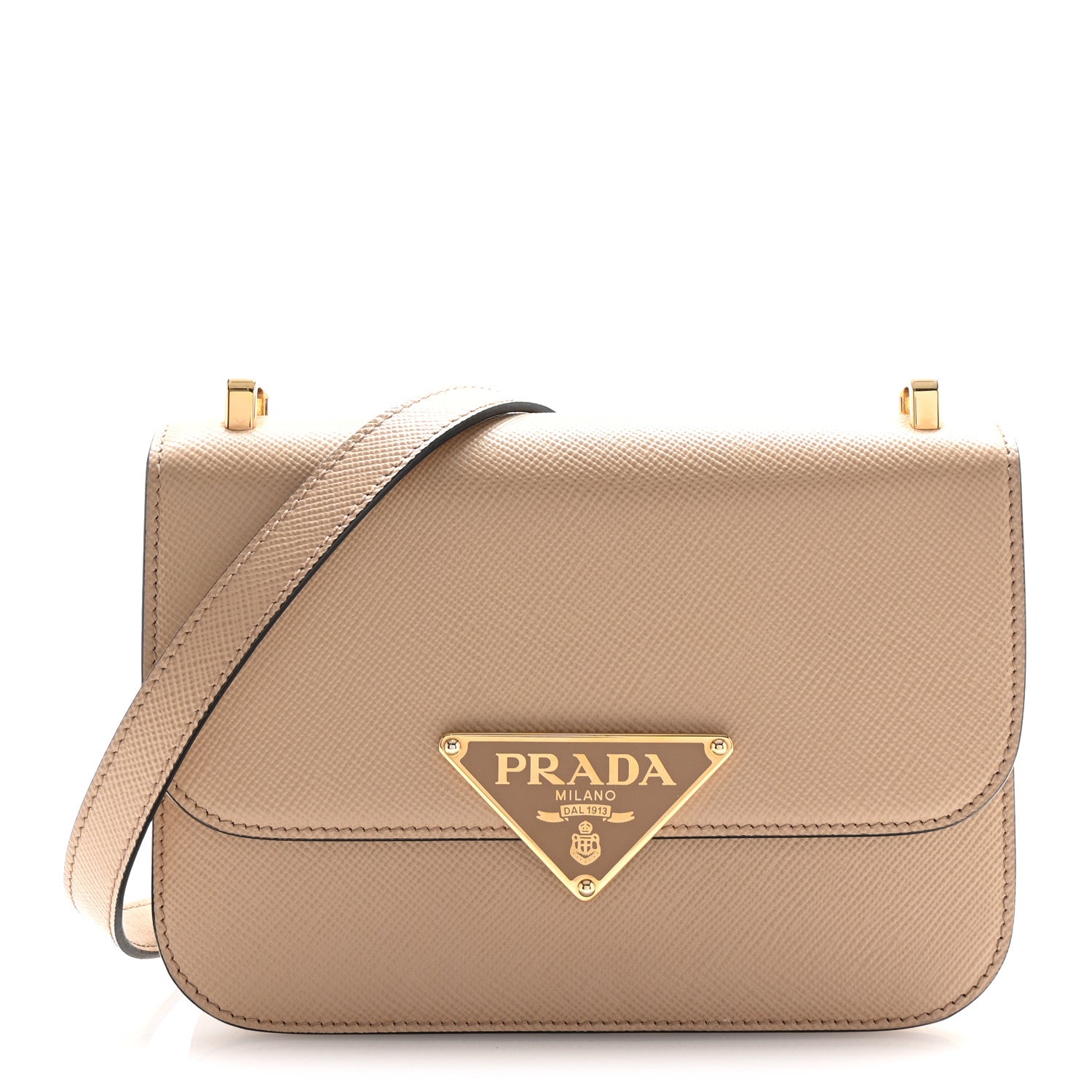 Prada Saffiano Cuir Triangle Embleme Flap Shoulder Bag Sabbia 1 of 9