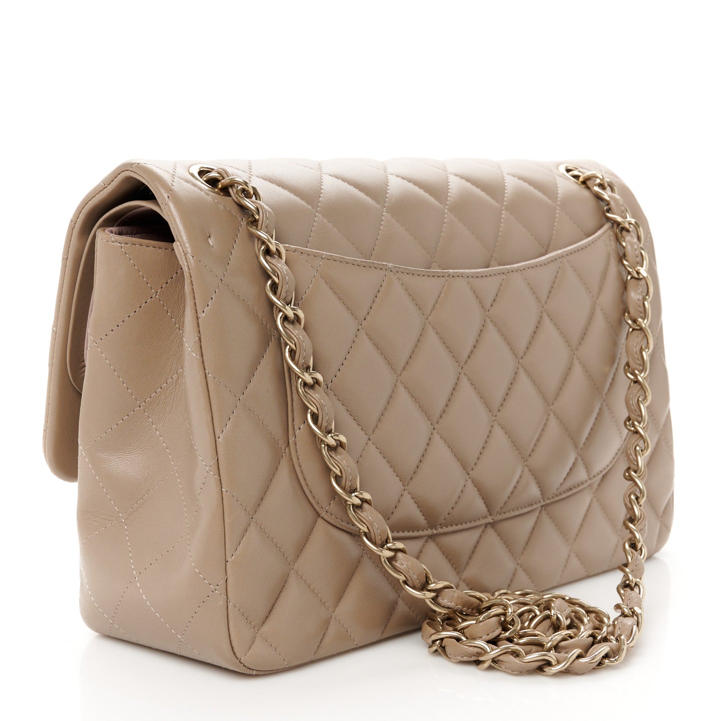 Lambskin Quilted Jumbo Double Flap Dark Beige