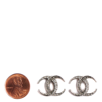 Chanel Crystal CC Moon Earrings Silver 2 of 5