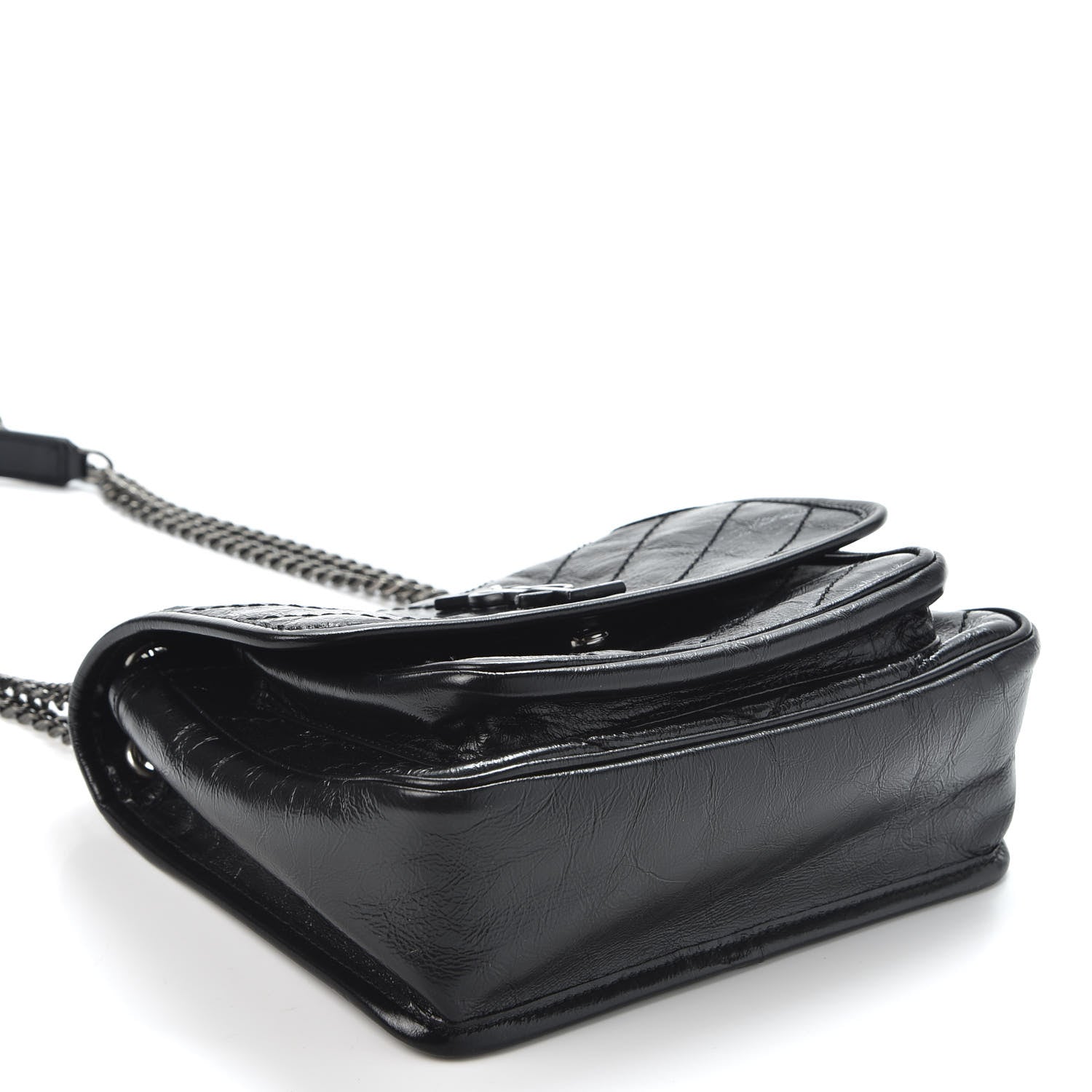 Saint Laurent Crinkled Calfskin Matelasse Monogram Baby Niki Chain Satchel Black 3 of 10