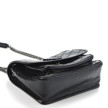 Saint Laurent Crinkled Calfskin Matelasse Monogram Baby Niki Chain Satchel Black 3 of 10