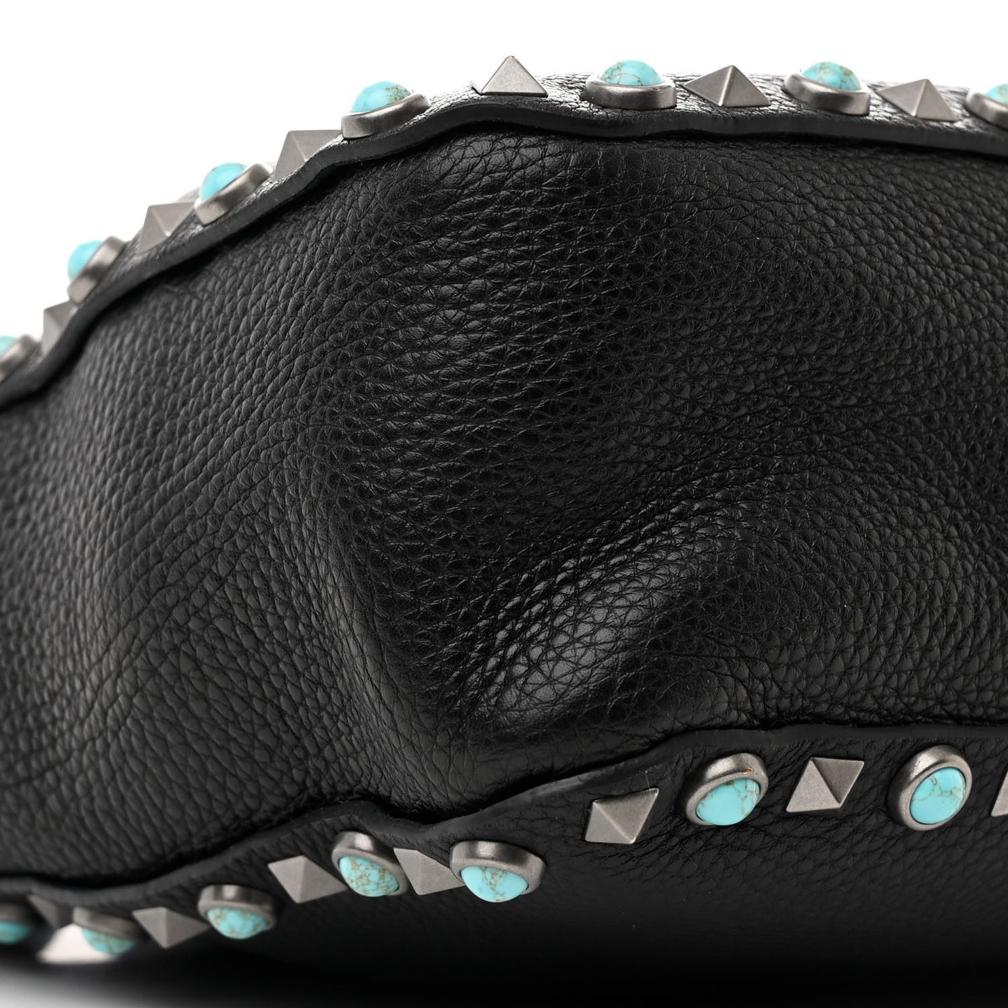 Pebbled Calfskin Tribal Small Guitar Strap Rockstud Rolling Flip-Lock Messenger Bag Black