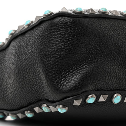 Valentino Garavani Pebbled Calfskin Tribal Small Guitar Strap Rockstud Rolling Flip-Lock Messenger Bag Black 8 of 9