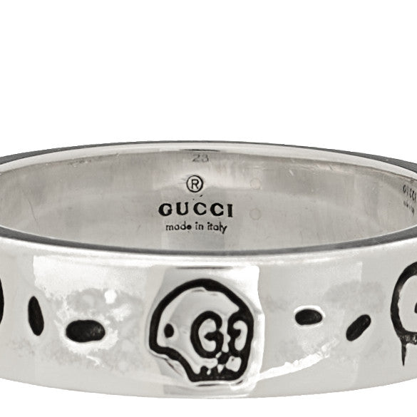 Gucci Sterling Silver Narrow GucciGhost Hamlet Skull Ring 63 10.25 5 of 6