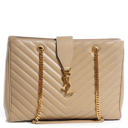 Saint Laurent Lambskin Matelasse Chevron Monogram Cassandre Shopper Beige 1 of 8