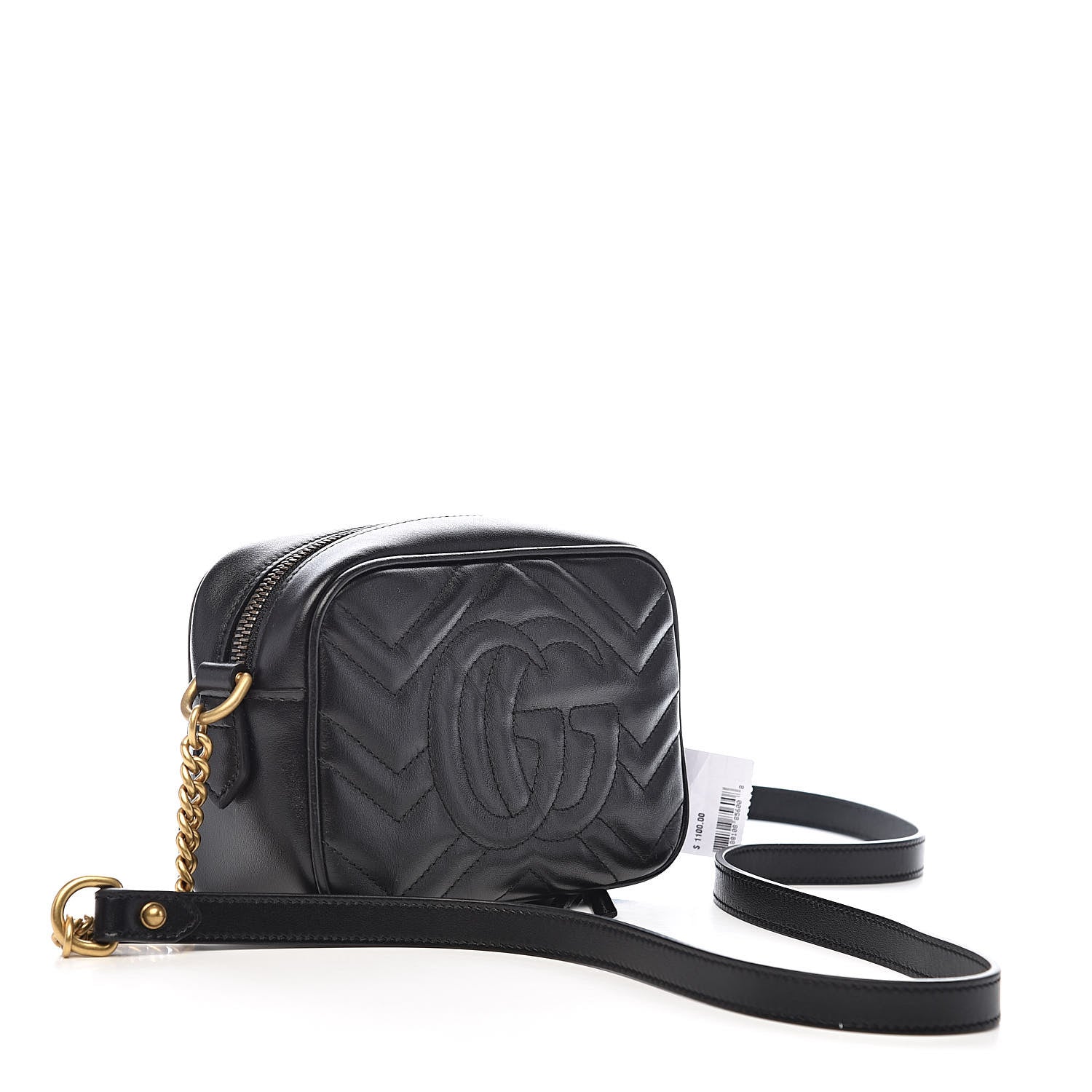 Gucci Calfskin Matelasse Mini GG Marmont Chain Shoulder Bag Black 3 of 11