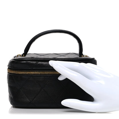 Chanel Lambskin Diamond Stitched Top Handle Vanity Case Black 2 of 8