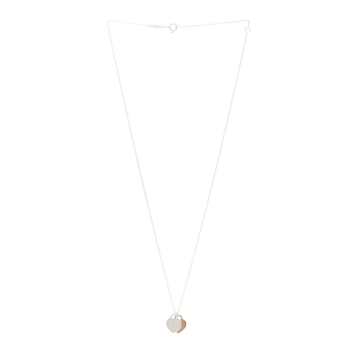 Tiffany Sterling Silver 18K Rose Gold Mini Return to Tiffany Double Heart Tag Pendant Necklace 3 of 4