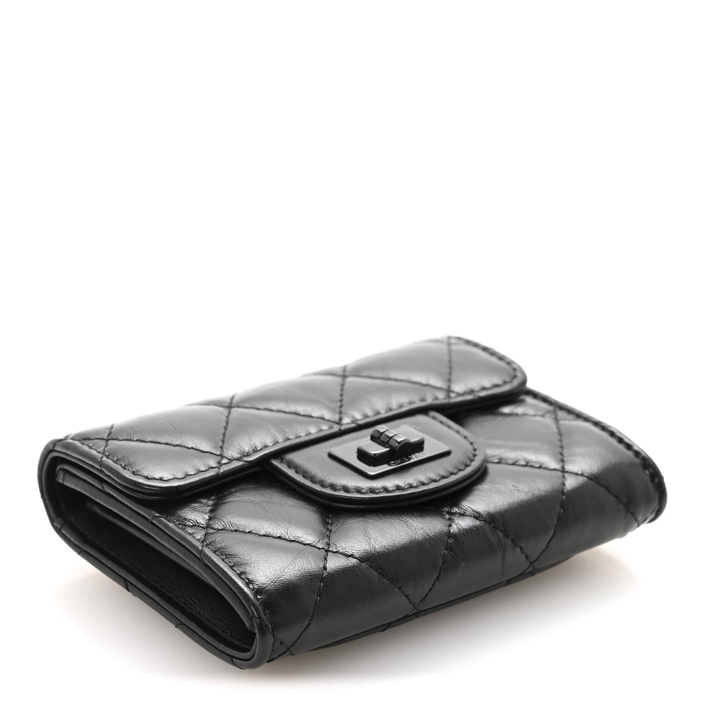Aged Calfskin Quilted Reissue Flap Card Holder Wallet So Black