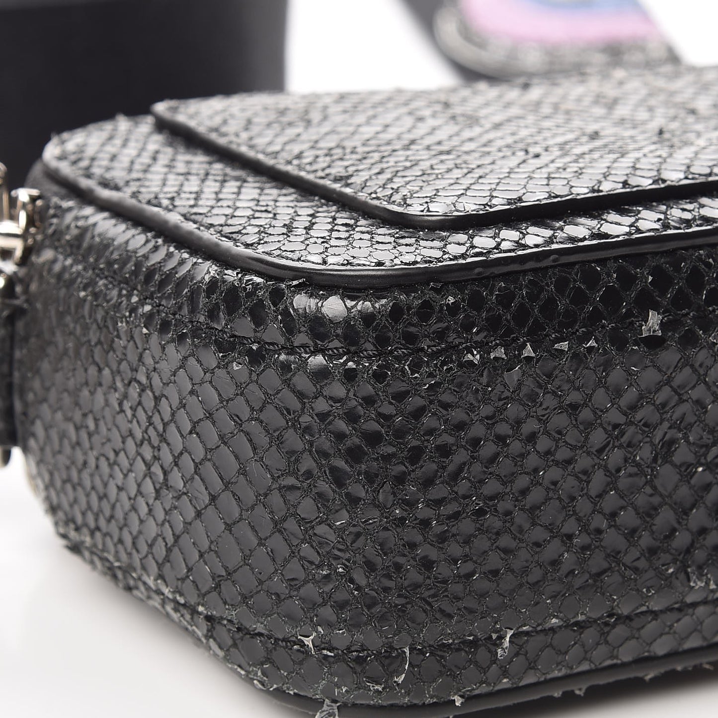 Metallic Sheepskin Python Embossed Snapshot Camera Bag Black
