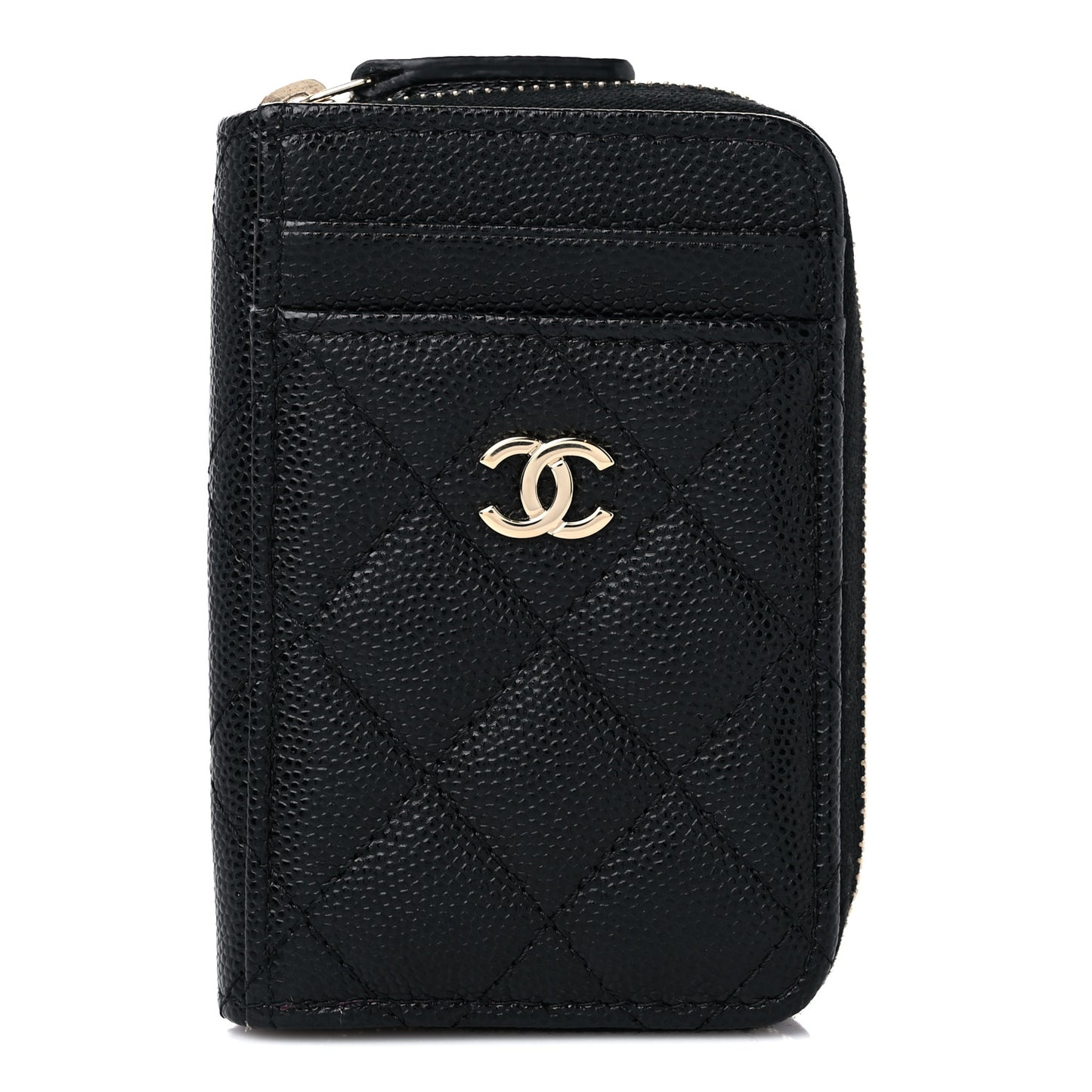 Caviar Quilted Zip Card Holder Black