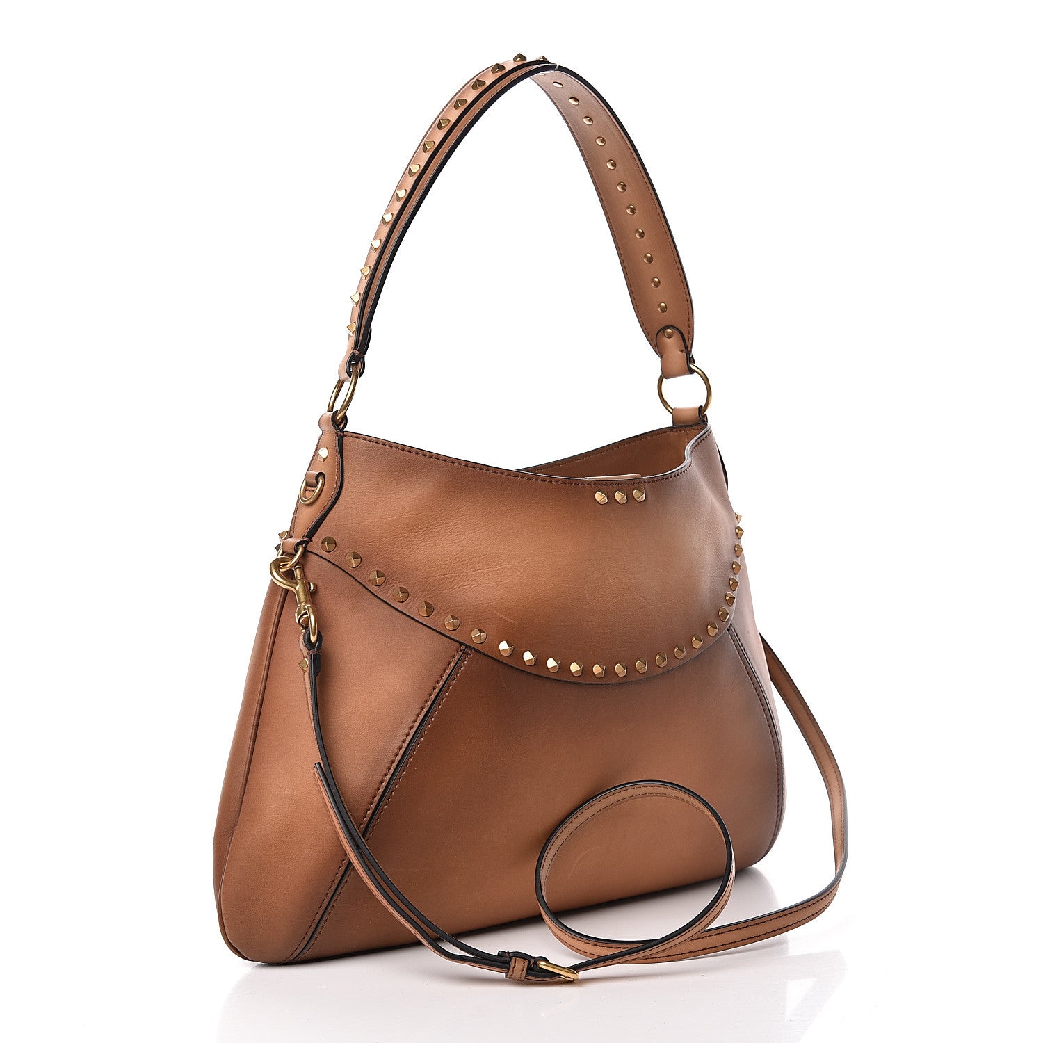 Valentino Garavani Buffed Calfskin Medium Twinkle Studs Hobo Camel 4 of 12