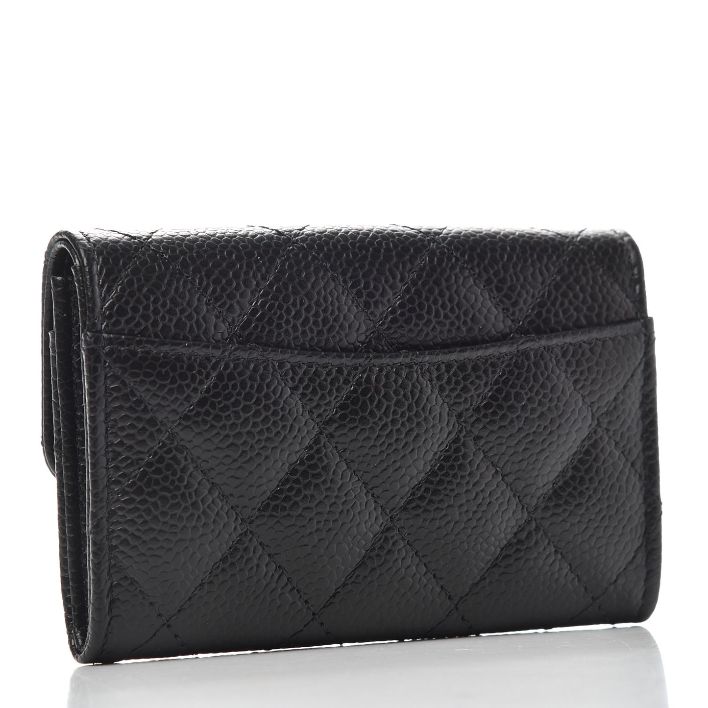 Caviar Quilted Flap Card Holder Wallet Black