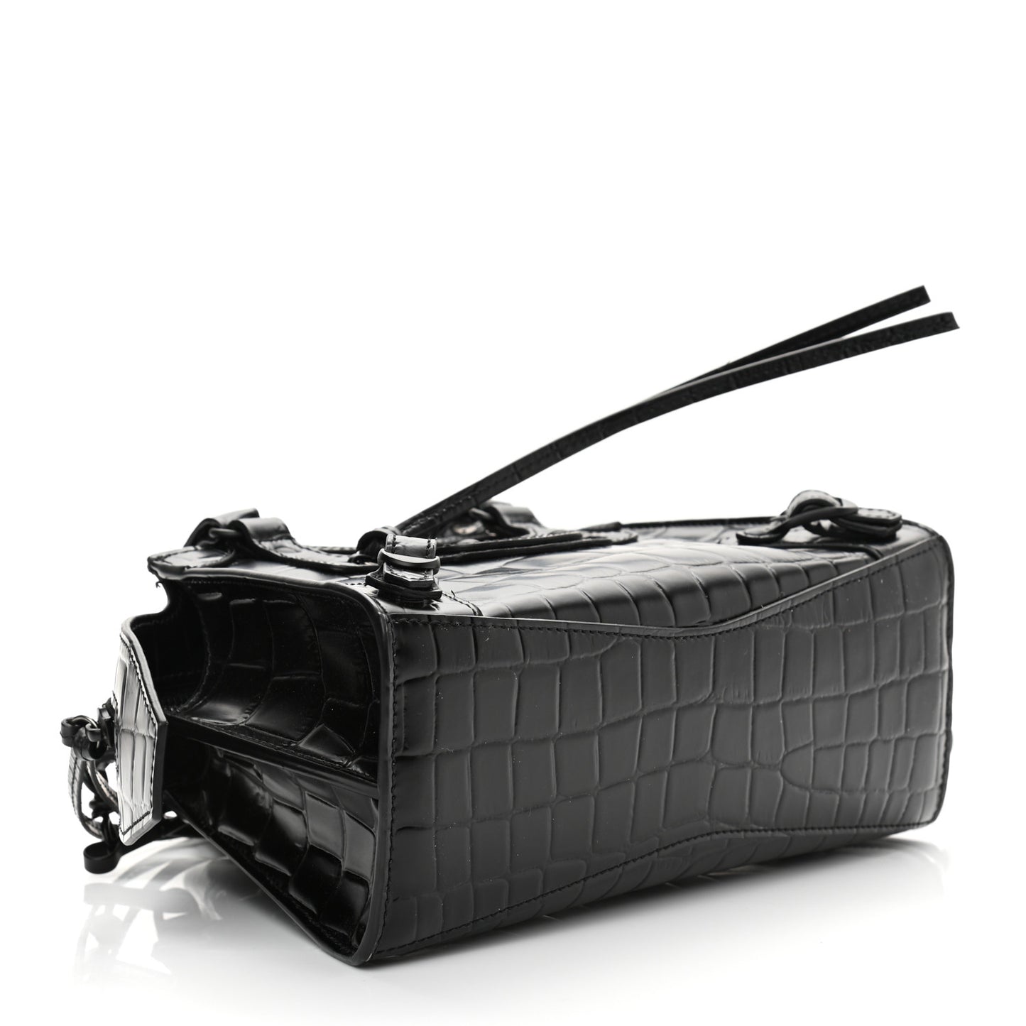 Semi Shiny Calfskin Crocodile Embossed Neo Classic Black Hardware Mini City Black