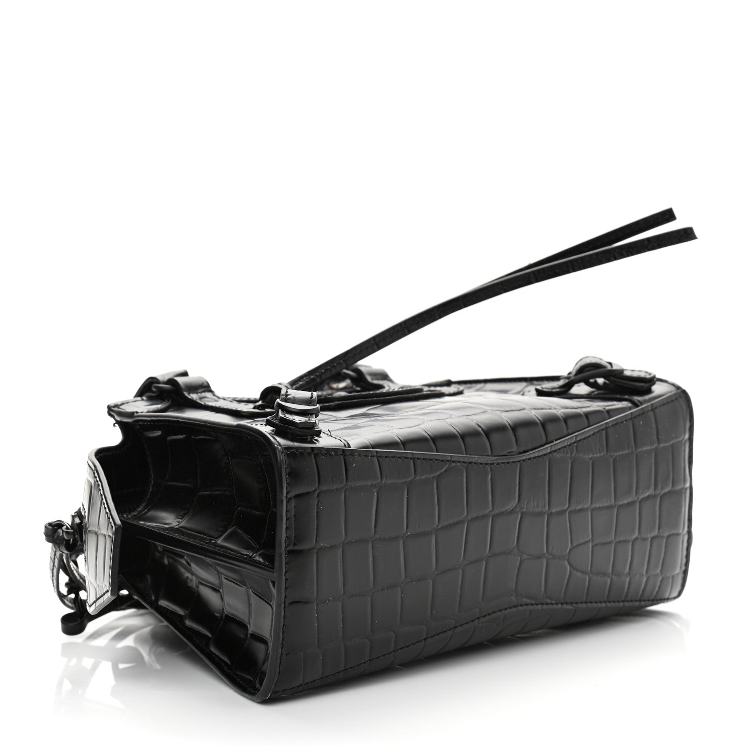 Balenciaga Semi Shiny Calfskin Crocodile Embossed Neo Classic Black Hardware Mini City Black 4 of 11
