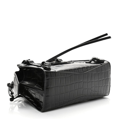 Balenciaga Semi Shiny Calfskin Crocodile Embossed Neo Classic Black Hardware Mini City Black 4 of 11