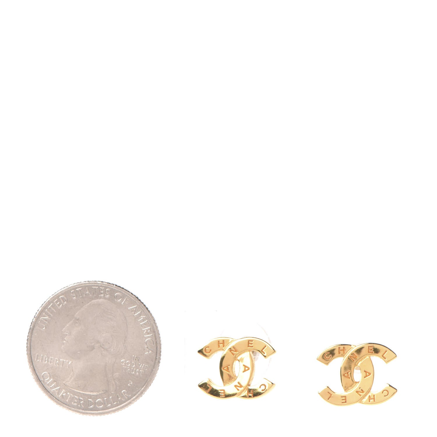 Chanel Metal CC Paris Button Stud Earrings Gold 2 of 5