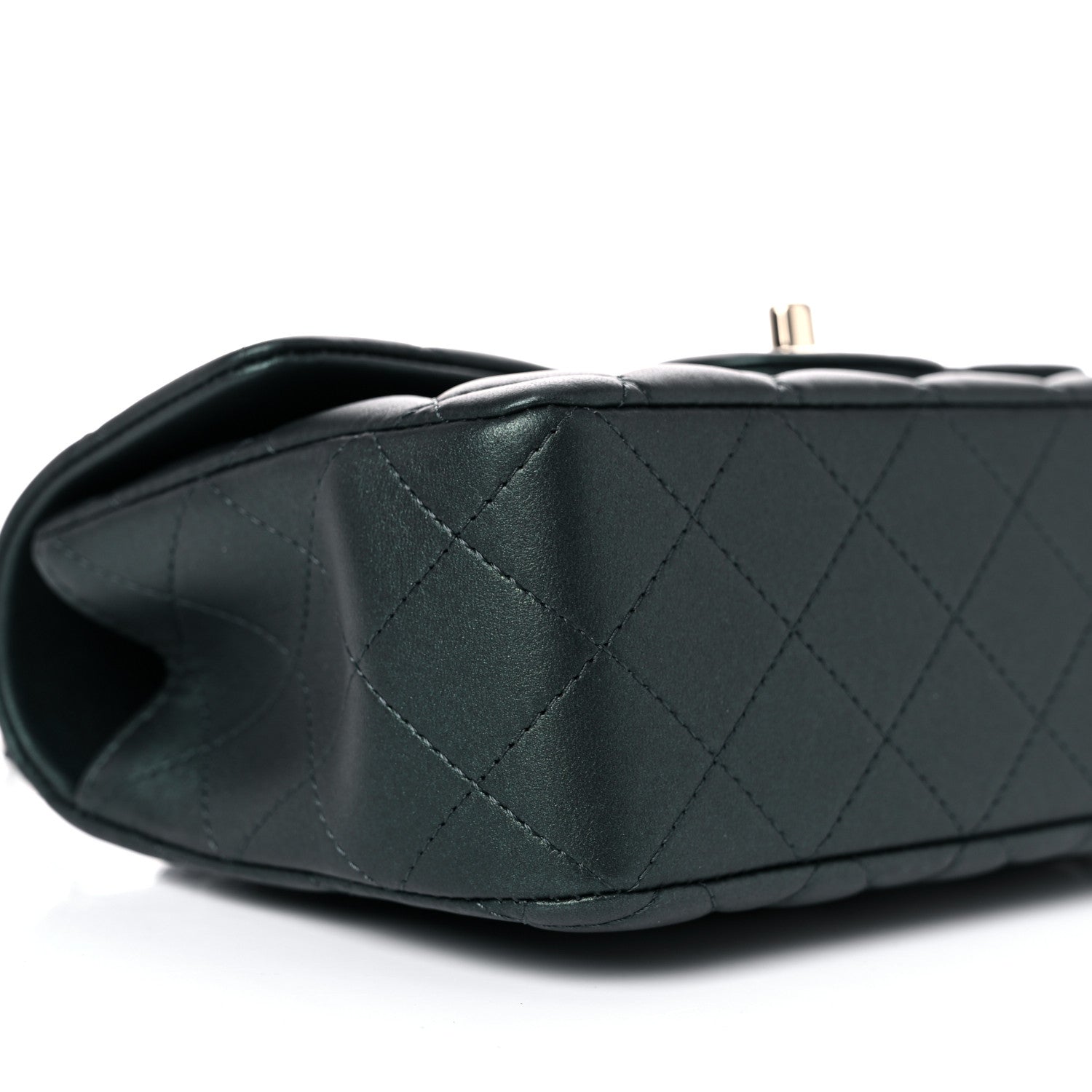 Chanel Iridescent Lambskin Quilted Mini Top Handle Rectangular Flap Dark Green 7 of 9