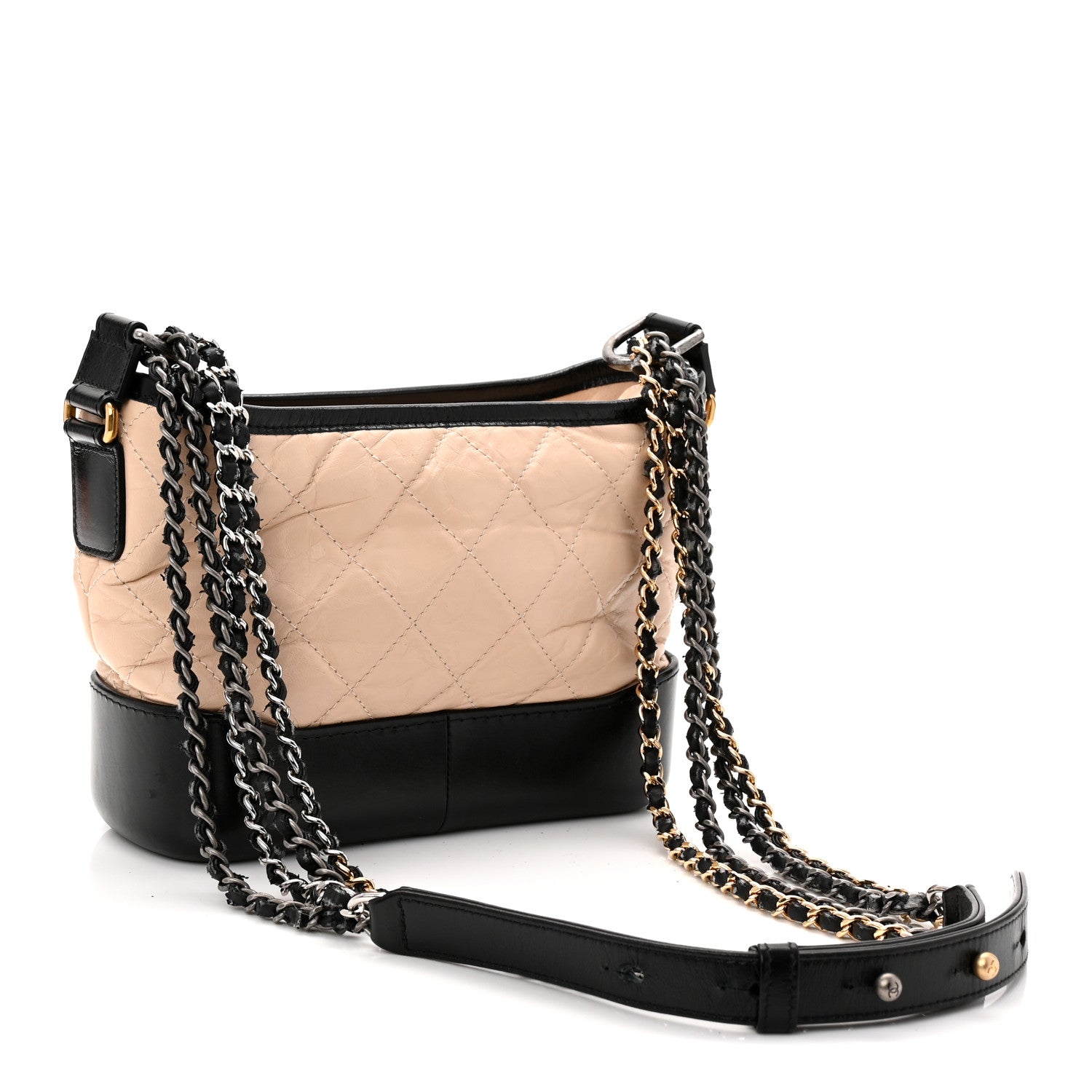 Chanel Aged Calfskin Quilted Small Gabrielle Hobo Beige Black 3 of 12