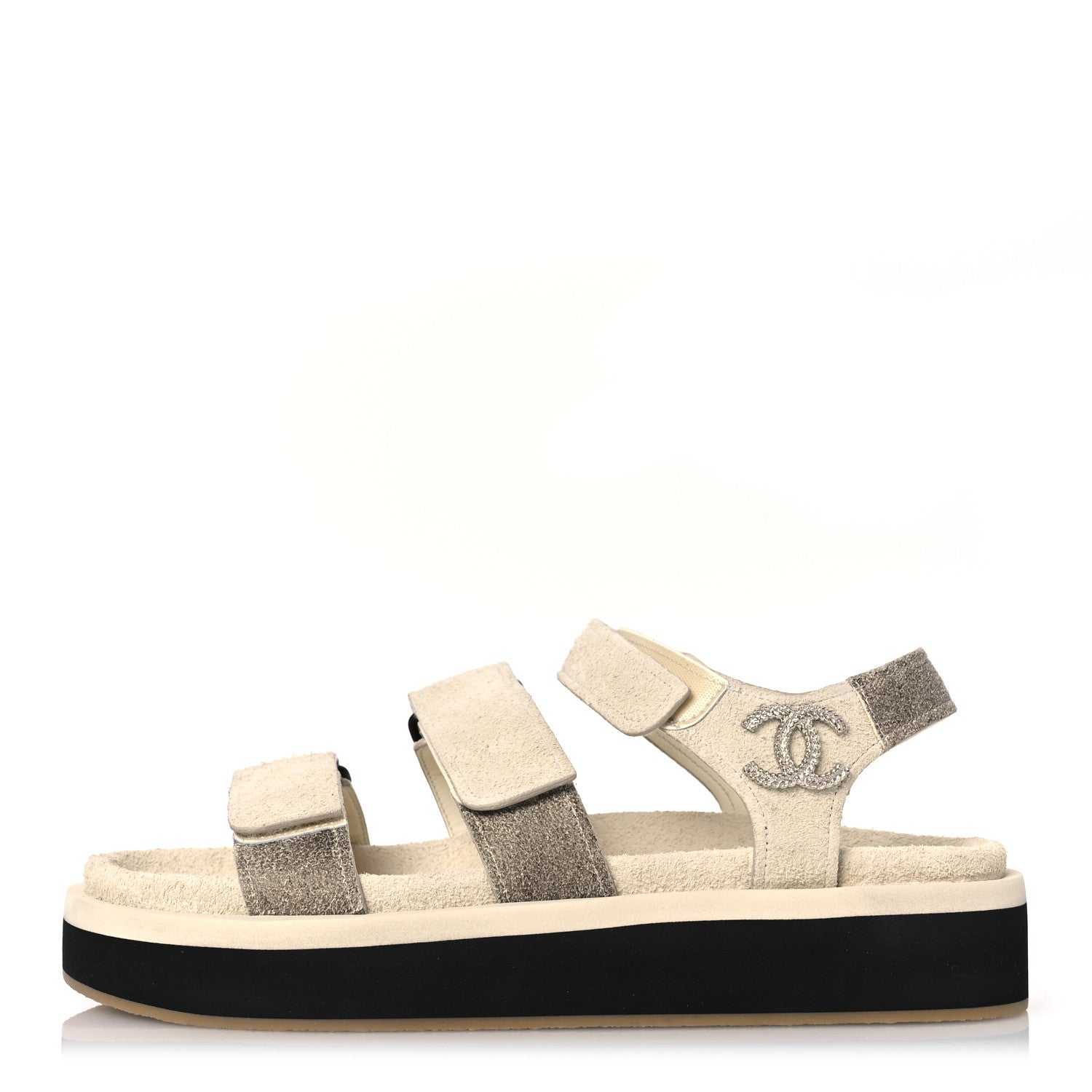 Chanel Suede Calfskin Velcro Flat Sandals 39 Ecru Dark Beige 1 of 10