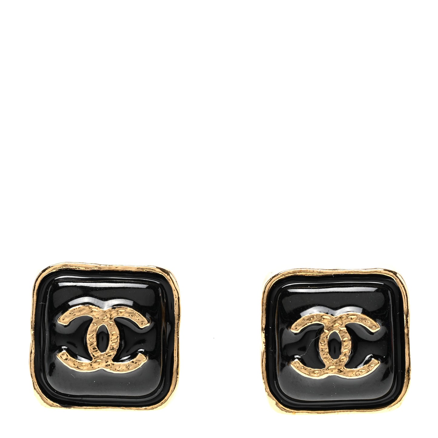 Resin CC Square Earrings Gold Black
