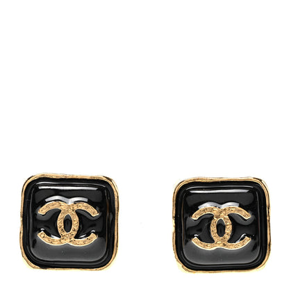 Chanel Resin CC Square Earrings Gold Black 1 of 5